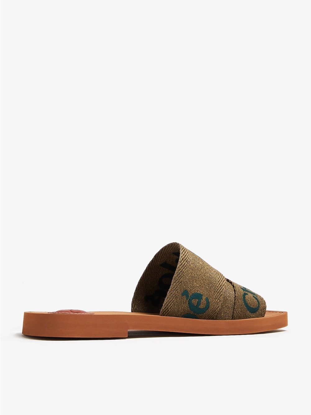 Chloe Woody Woven Slide Sandals - Olive green with dark green logo - Picture 8 of 14